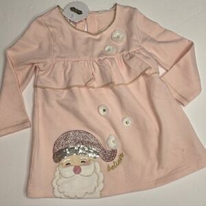 {Mud Pie} Pink Santa Dress with Gold Trim